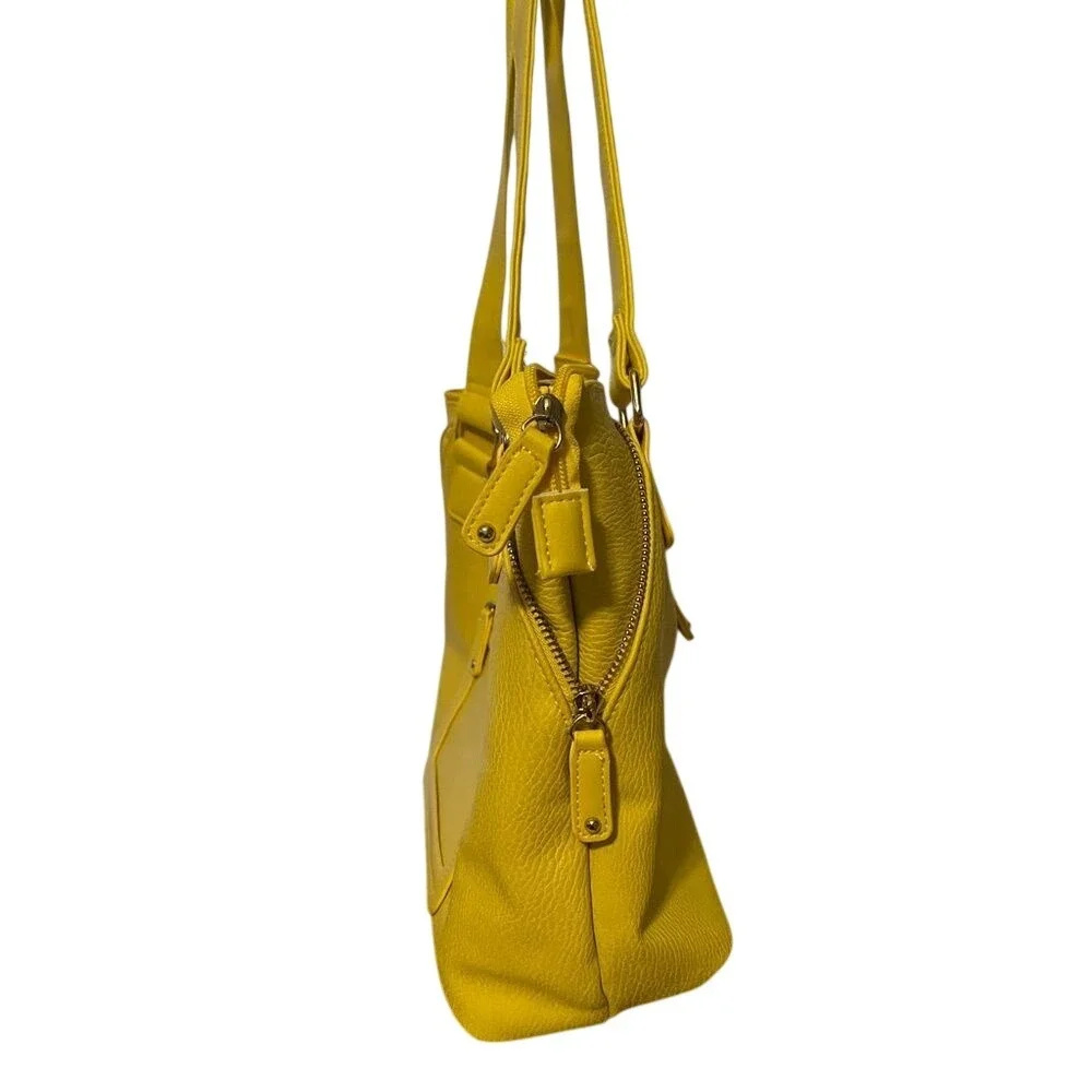 Sondra Roberts‎ Yellow Pebbled Faux Leather Tote Shoulder Bag Zip Pockets